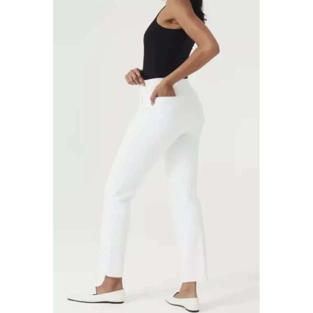 Spanx On The Go Slim Straight Ankle Pant Women L In Classic White Stretch 20372R